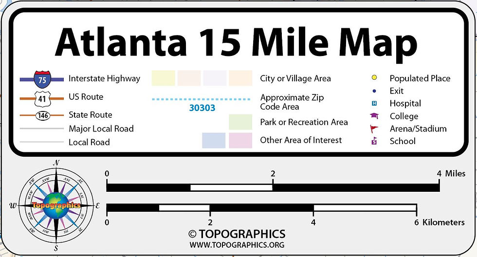 Thumbnail: Atlanta 15 Mile Laminated Wall Map
