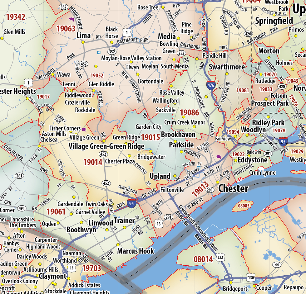 Thumbnail: Philadelphia Metro Area ZIP Code Laminated Map