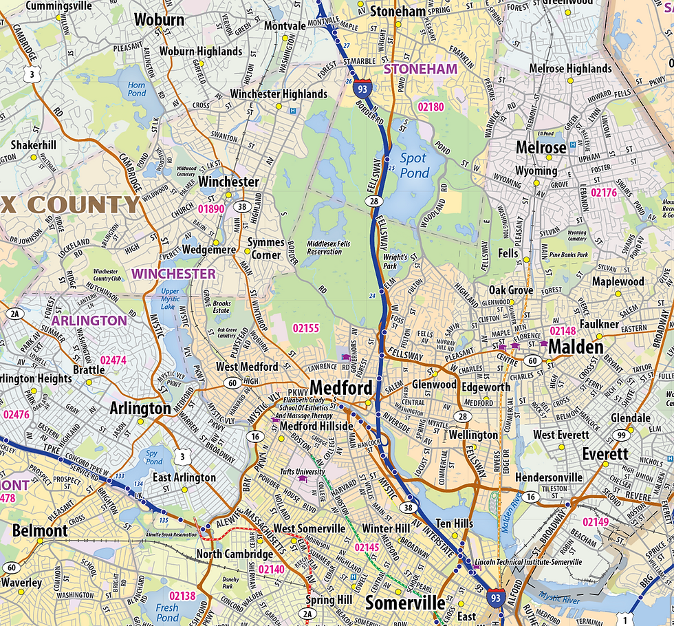 Thumbnail: Boston and Suburbs Laminated Wall Map