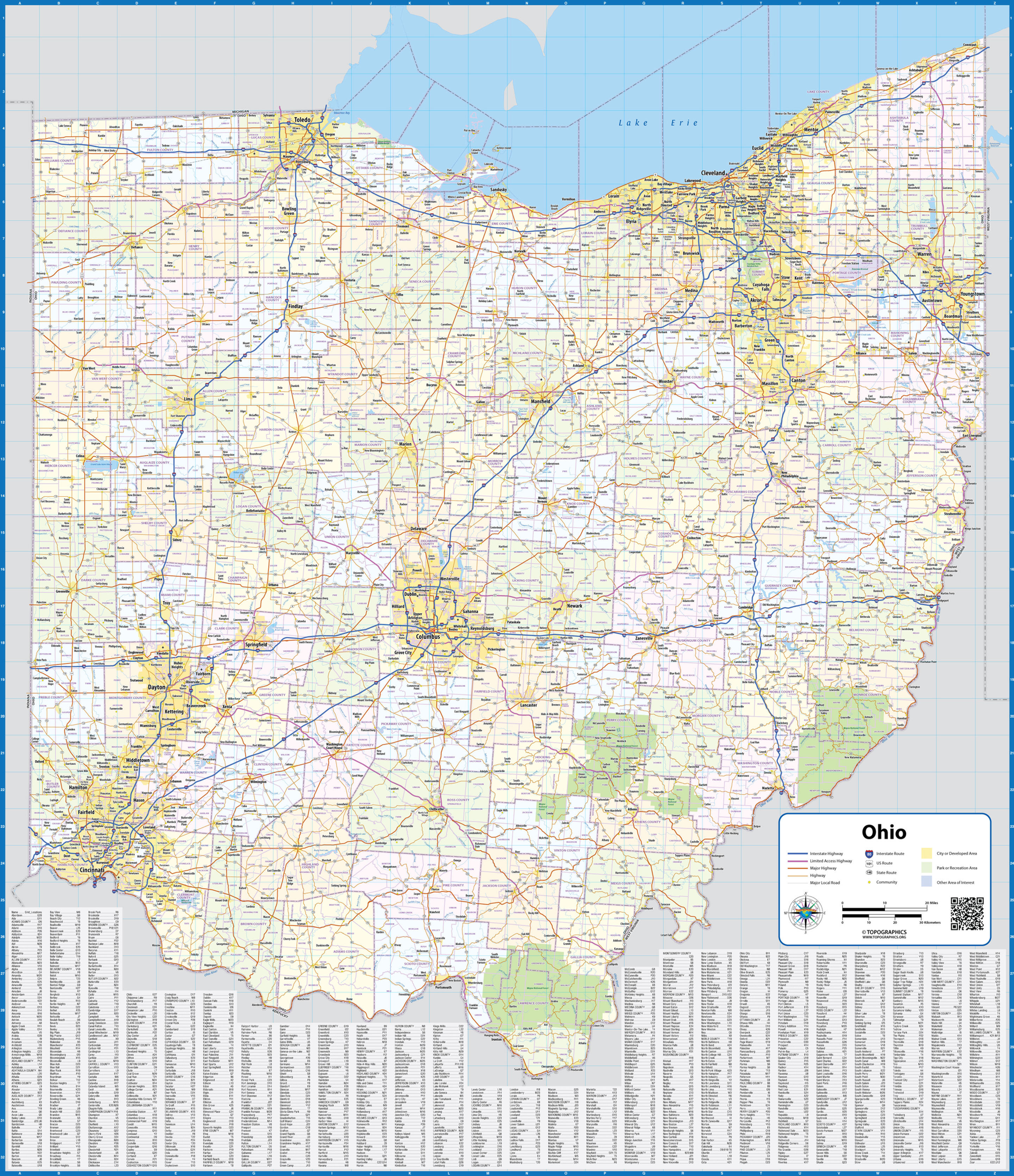 Ohio Laminated Wall Map