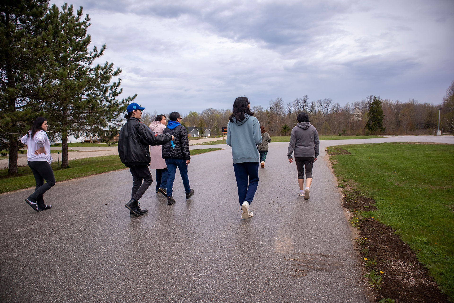 Group walking outside on road
