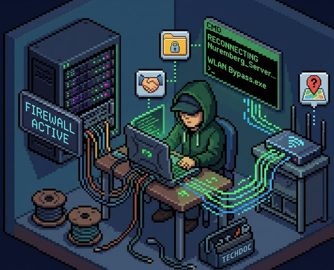 Schutz vor Hackerangriffen Nürnberg – Penetration Testing und IT-Forensik Pixel-Art.