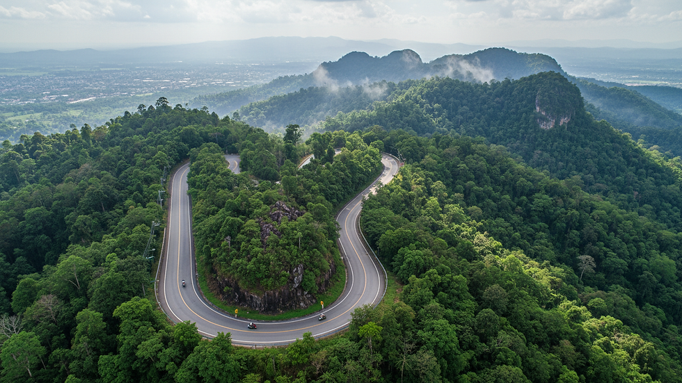 High angle view of a scenic mountain road in Chiang Mai