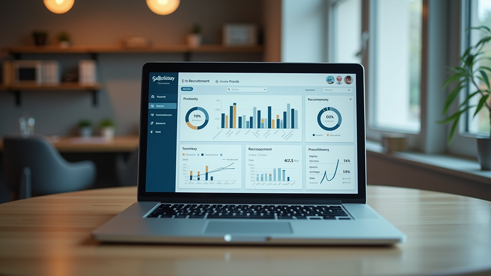 Eye-level view of a laptop screen showing a recruitment dashboard