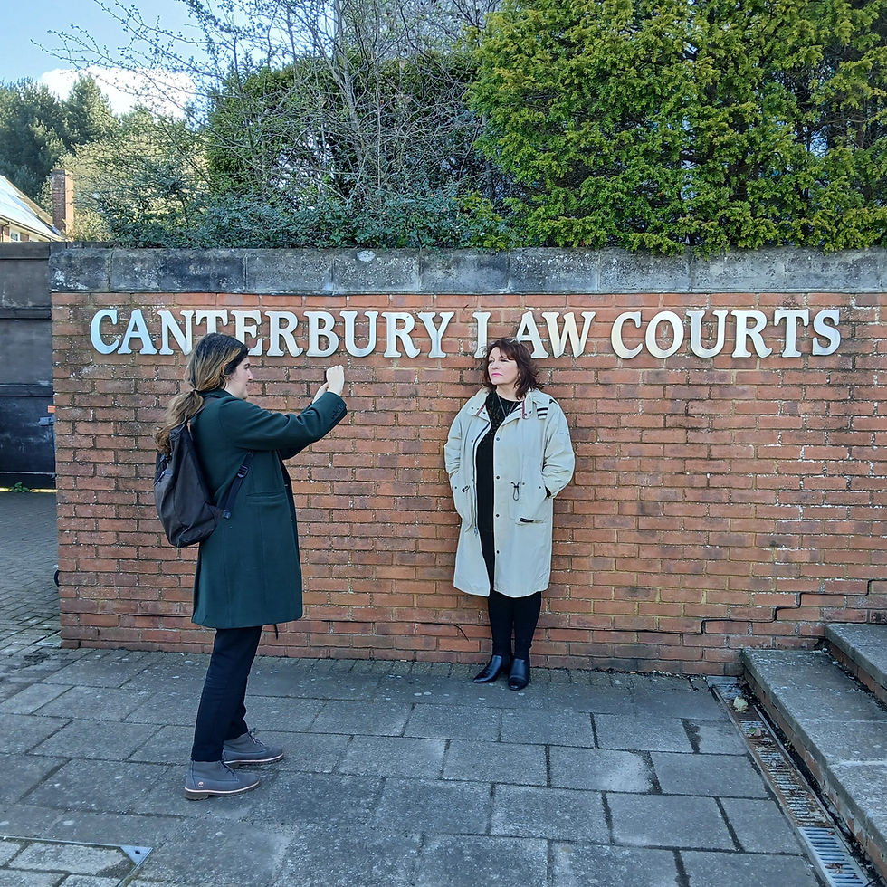 Julie outside court on the day of her hearing.