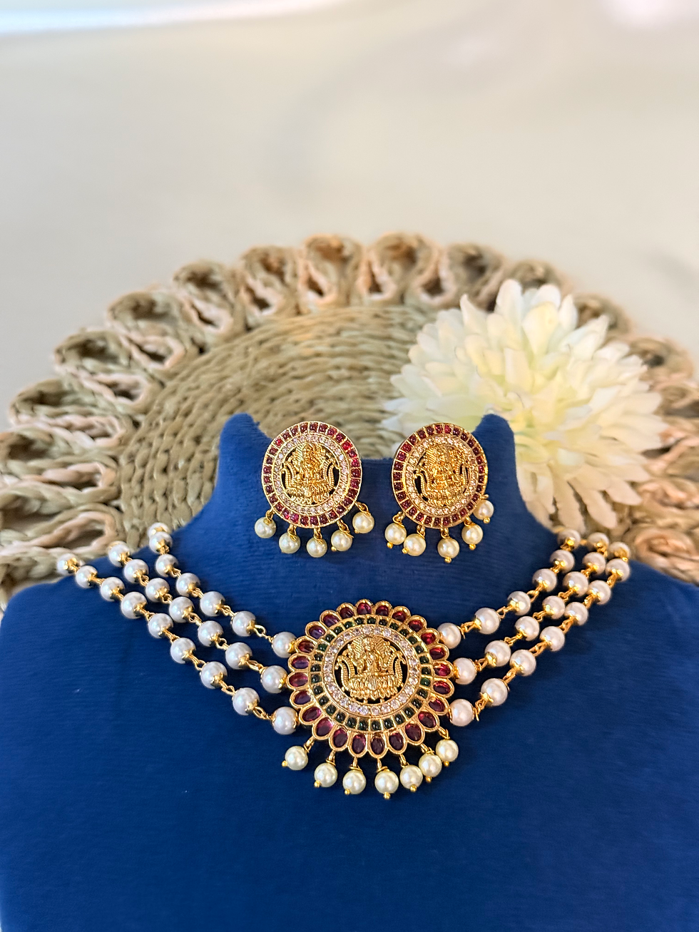 Thumbnail: LP0P10 lakshmi pearl red green Neckpiece 