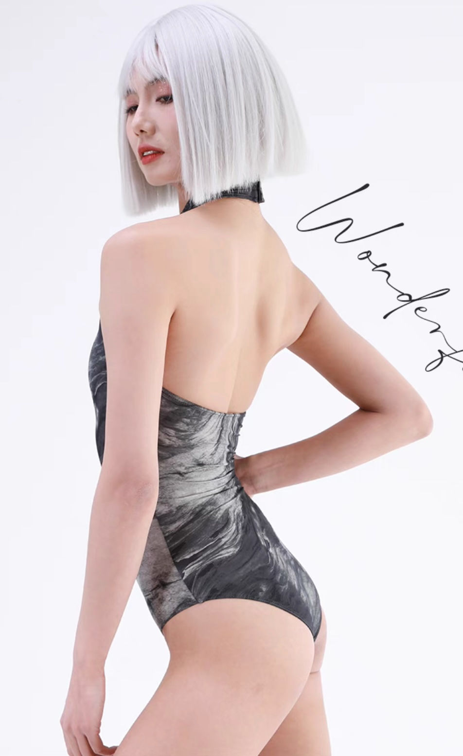 サムネイル： 【Danzea】ホルターネックアートプリントレオタード(7344)