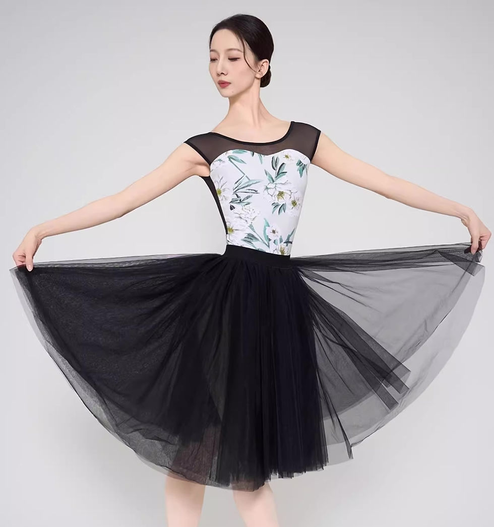 サムネイル： 【VONSU】フレンチスリーブ花柄レオタード(B6701)ブラック