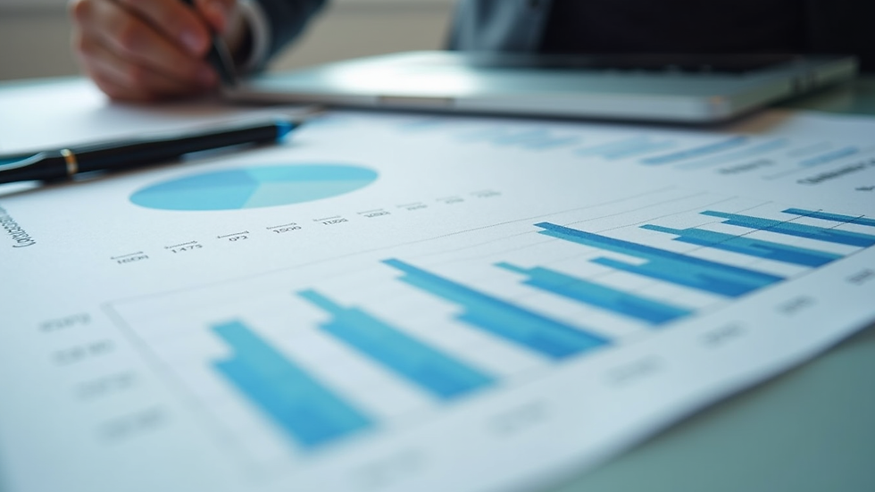 Close-up view of financial charts and reports on a desk