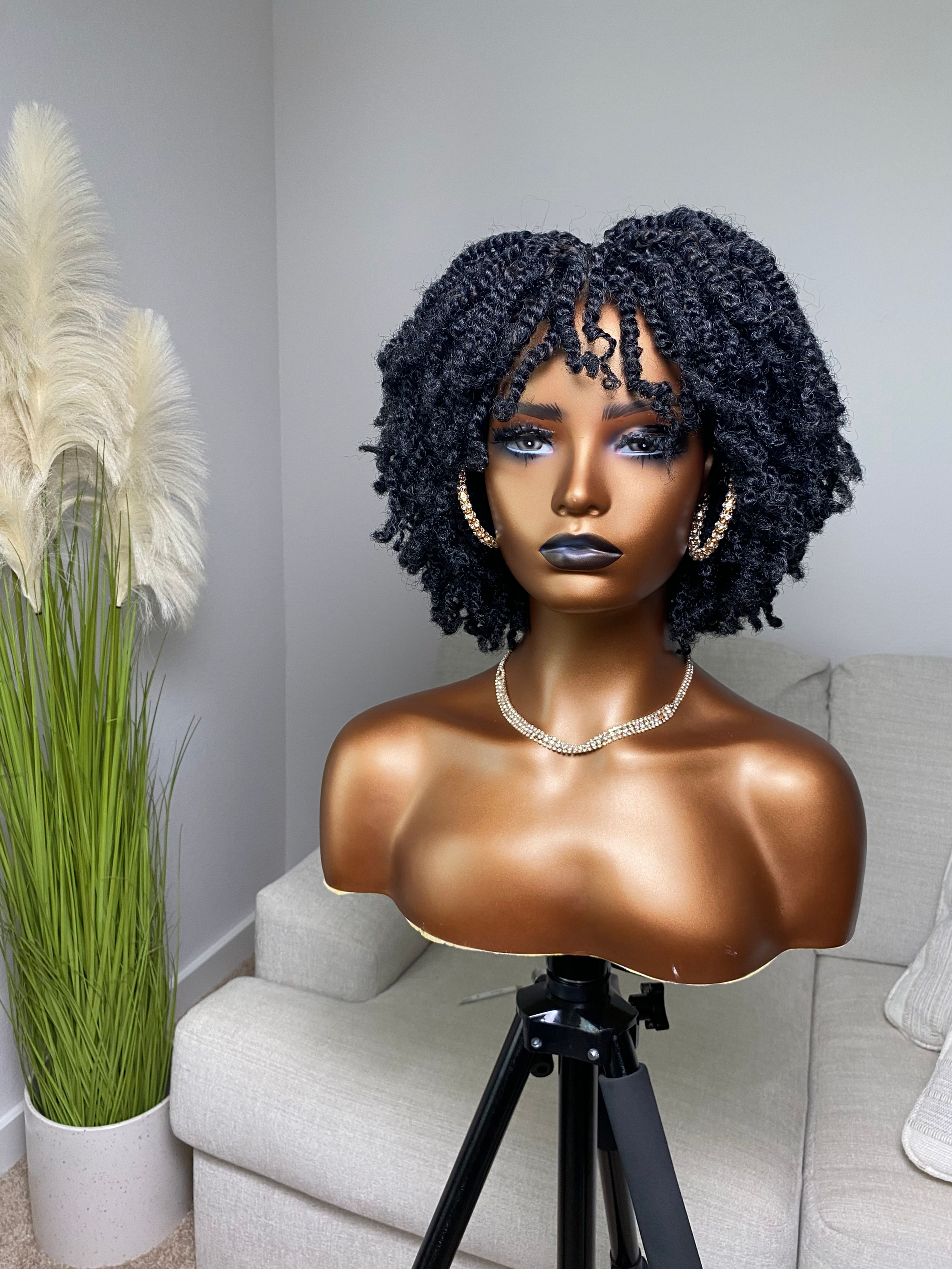Fringe Short Afro Kinky Twists Braided Wig