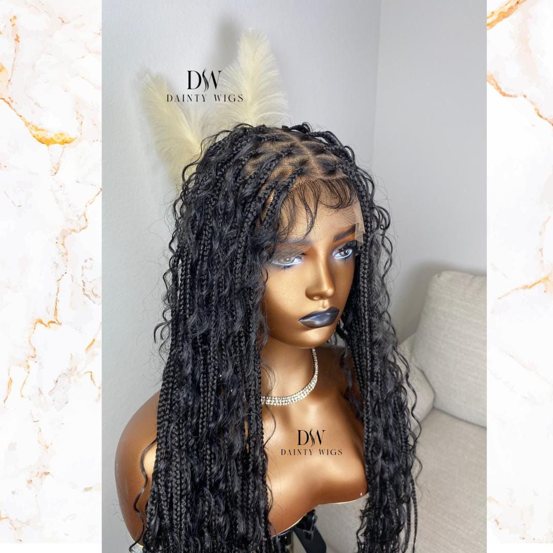 Large Boho Knotless Braided Wig - synthetic blend boho knotless braids - braided