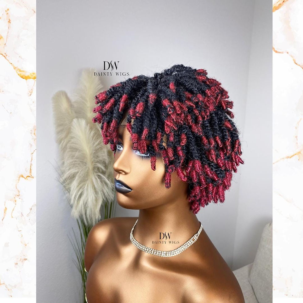 Thumbnail: red Ombre Short Kinky Bantu Twists -  braided wig for black women - short