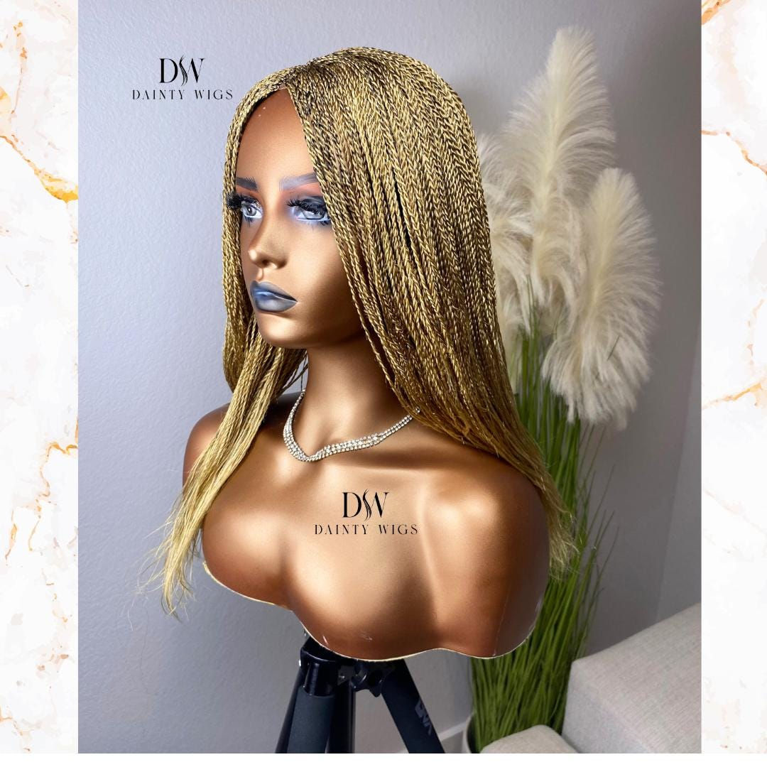 blonde bob micro twist feathers braids wig Salt and Pepper wig for black women.