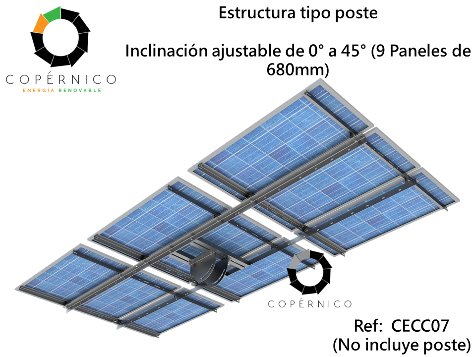 Miniatura: Estructura tipo poste - Inclinación ajustable de 0° a 45°(9 paneles de 680mm)