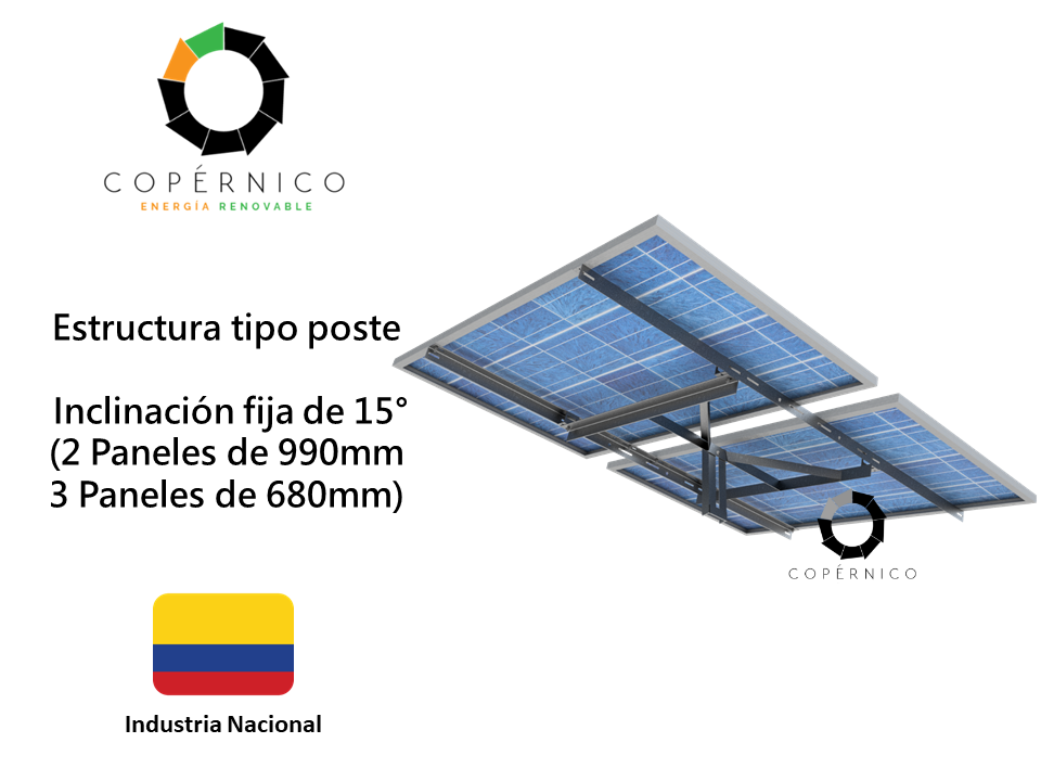 Estructura tipo poste - Inclinación fija  (2 de 990mm | 3 de 680 mm)