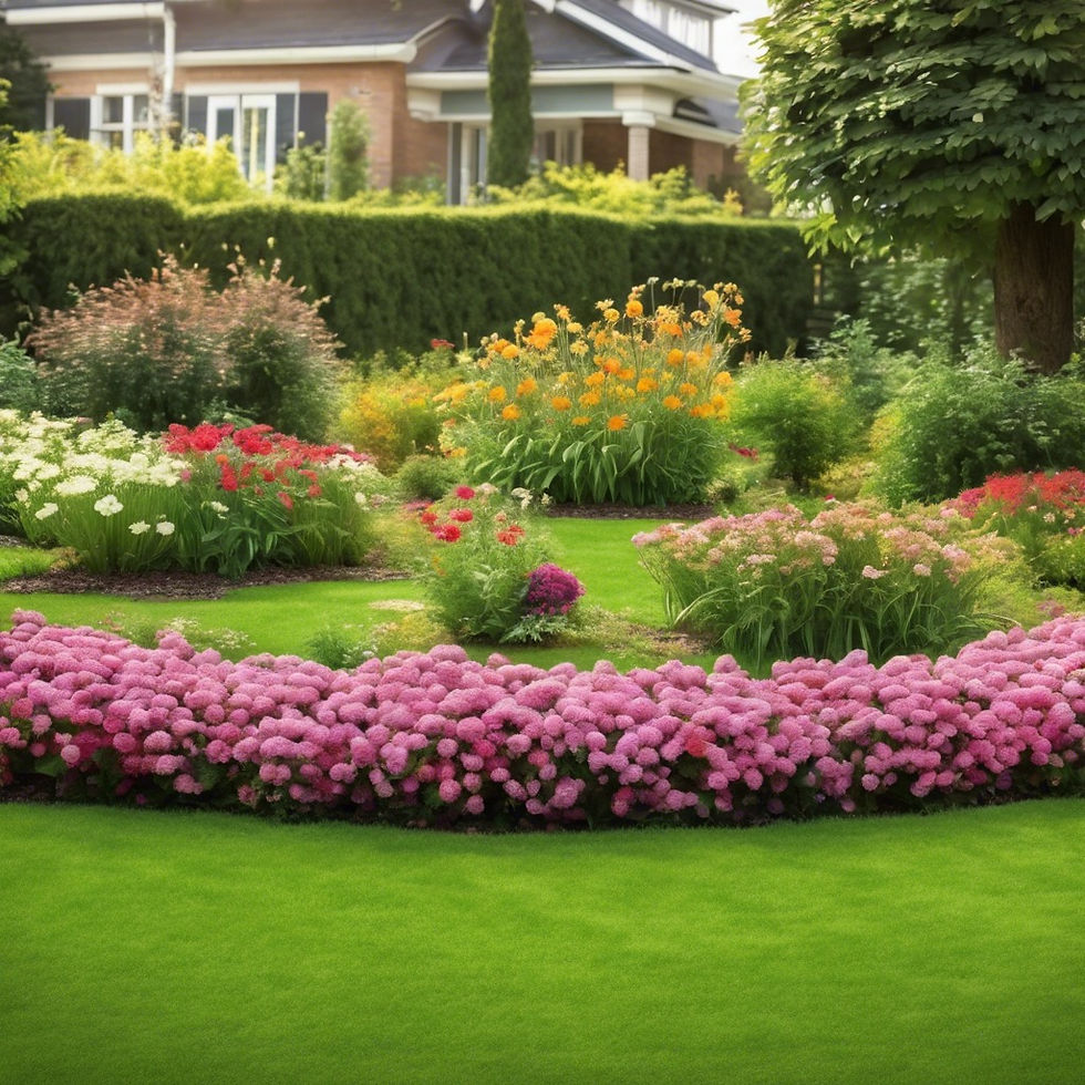 mixed borders with lush green lawn