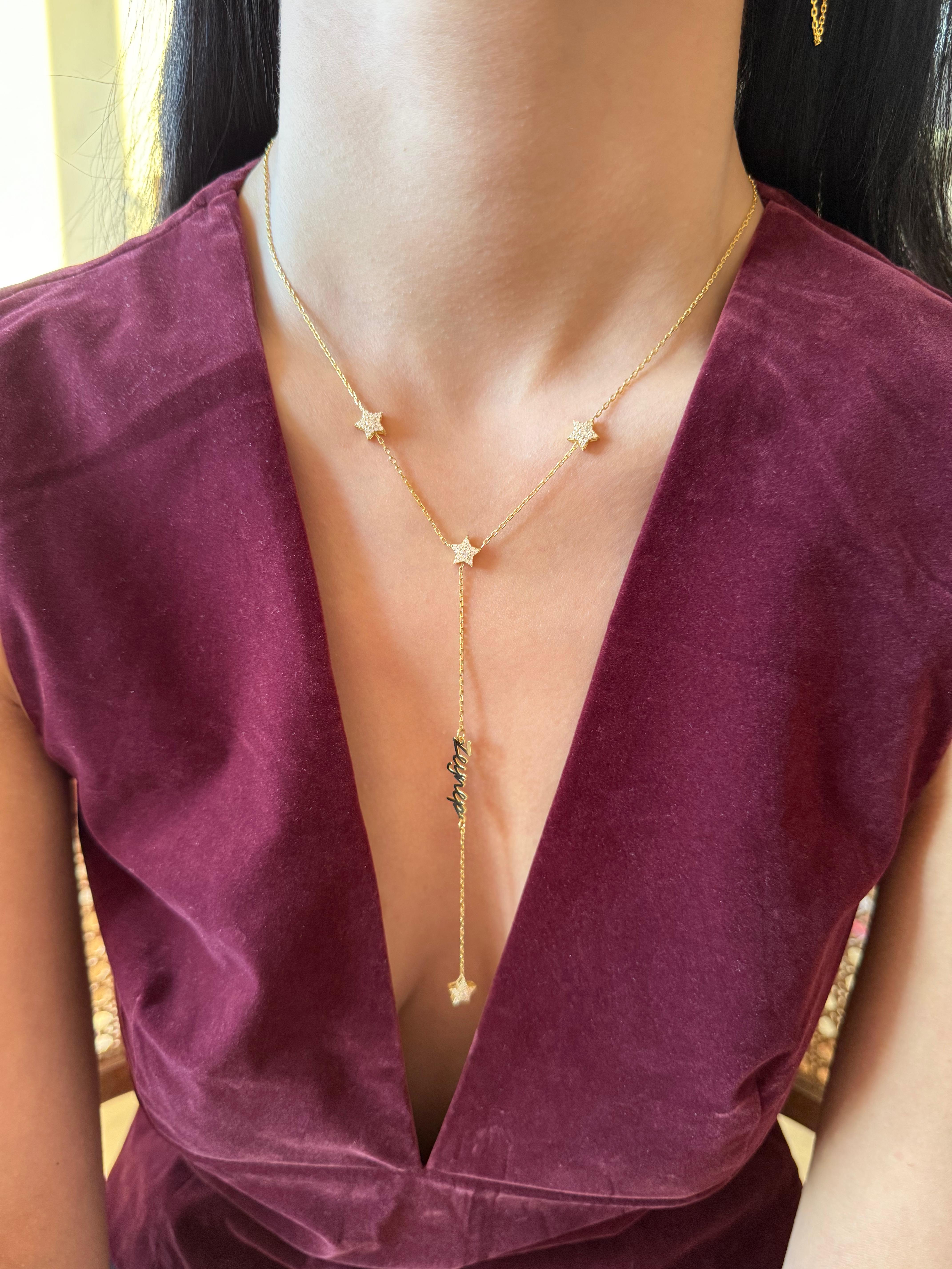 Y Model Yıldızlı İsim Detaylı Kolye | 925 Ayar Gümüş