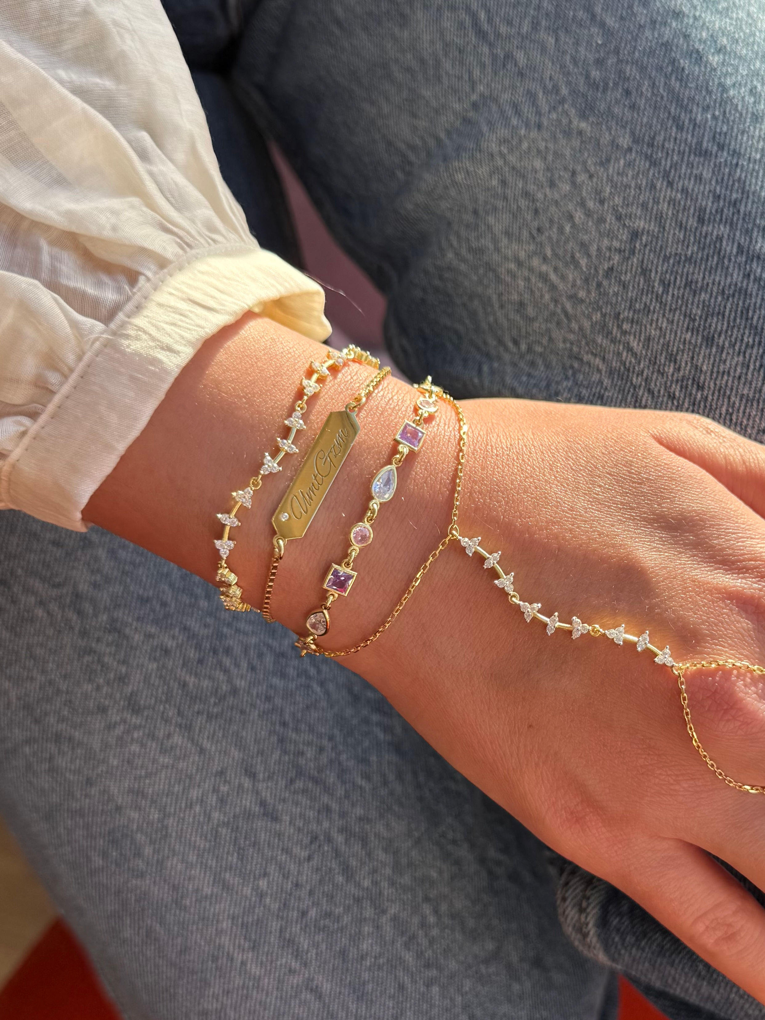 Pembe-Lila Taş Detaylı Mix Bileklik | 925 Ayar Gümüş