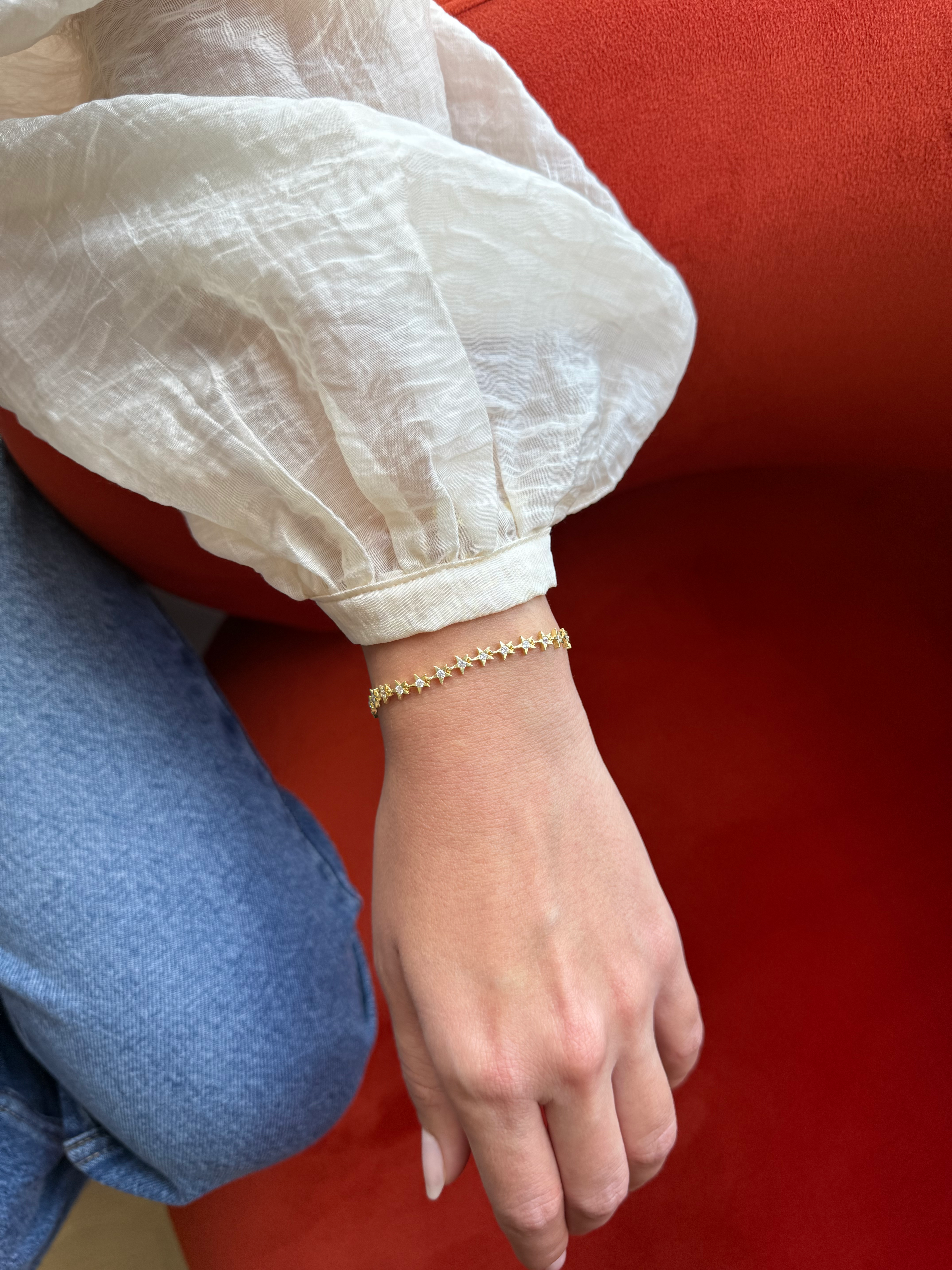 Ortası Taş Detaylı Yıldız Bileklik | 925 Ayar Gümüş