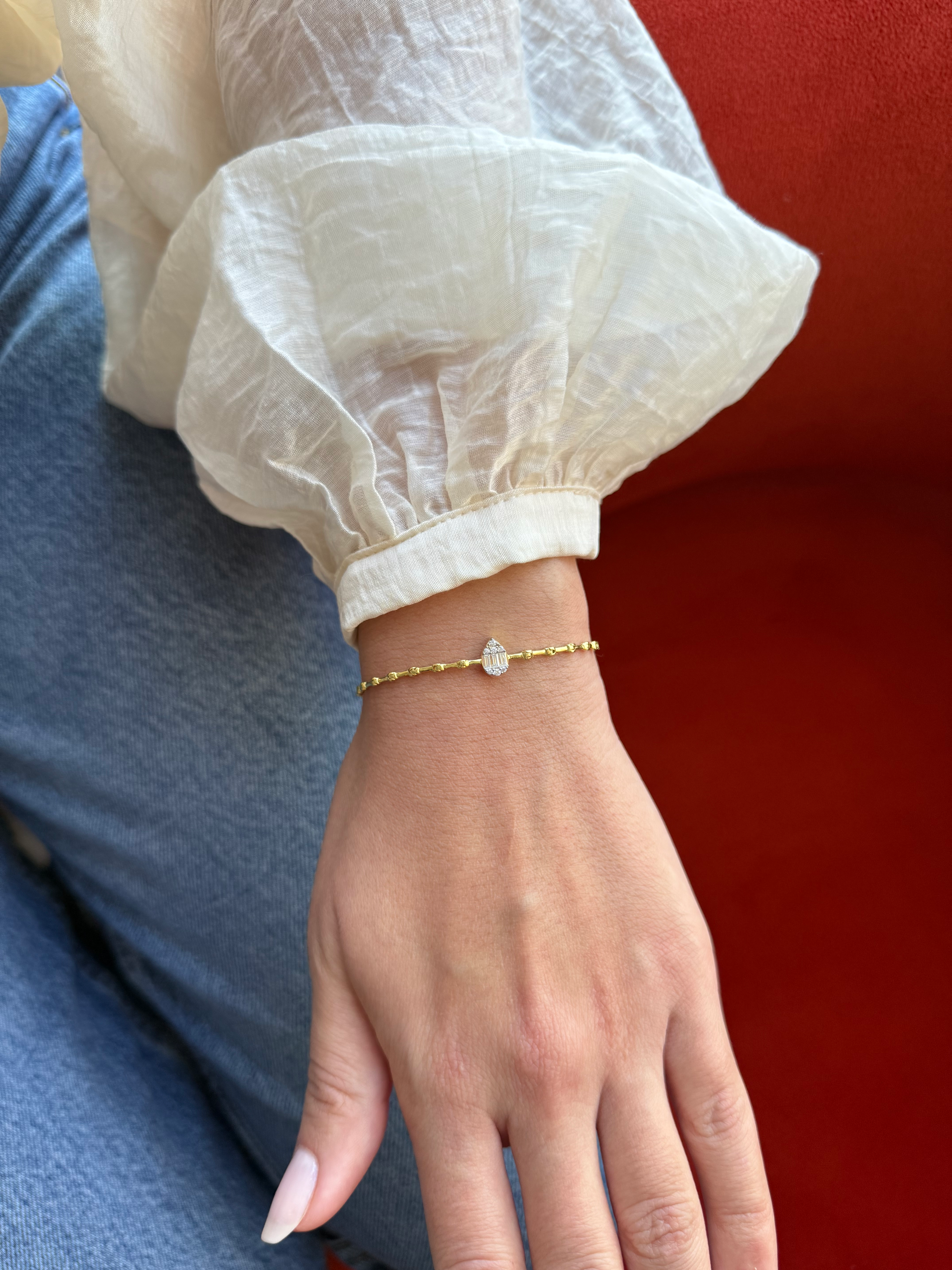 Damla Taşlı Kemik Zincir Bileklik | 925 Ayar Gümüş