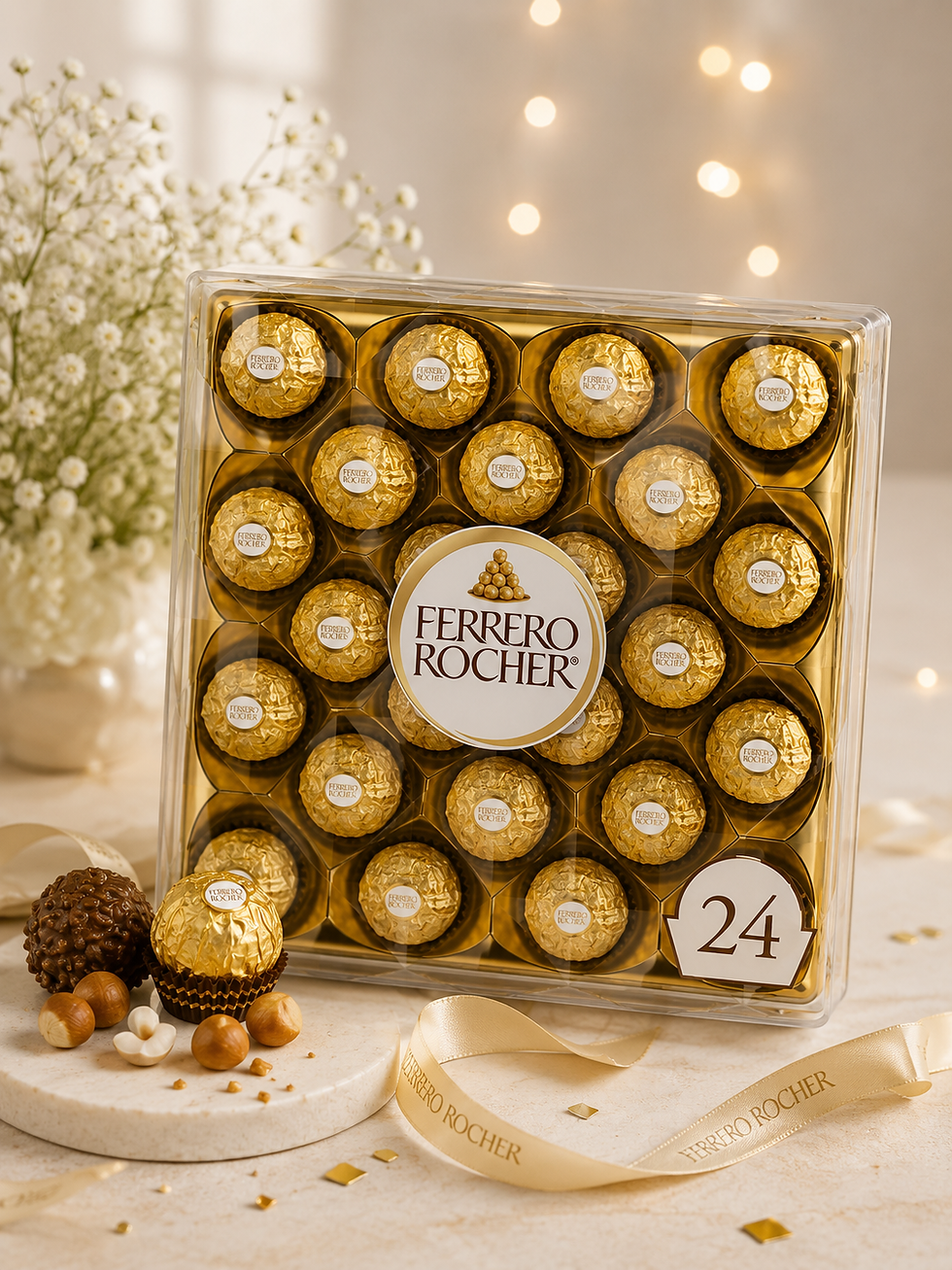 Ferrero Rocher® Gift Box with 24 premium chocolate pralines, perfect as an add-on to flower arrangements and gifts.
