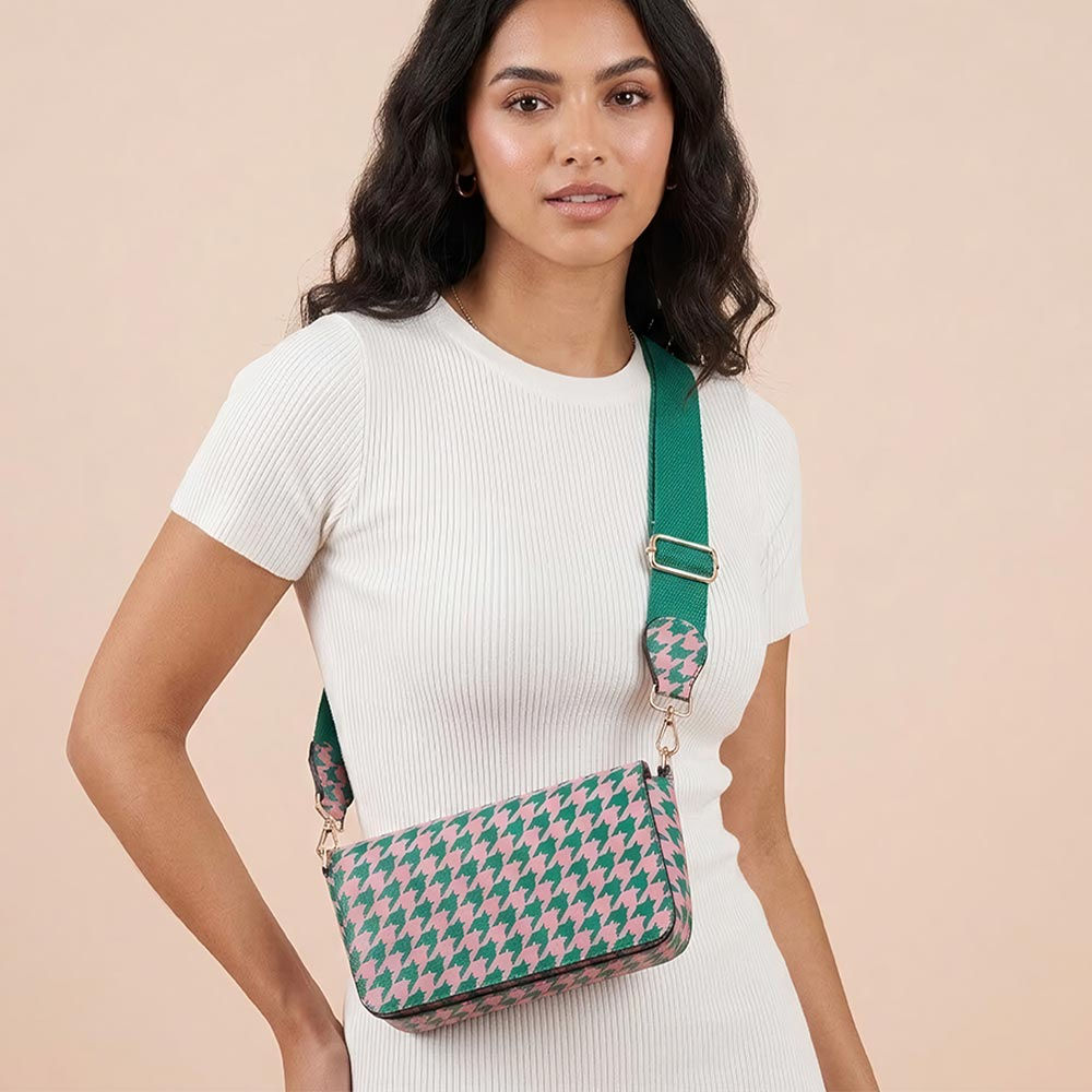 Faux Leather Houndstooth MINI BAG Crossbody Bag