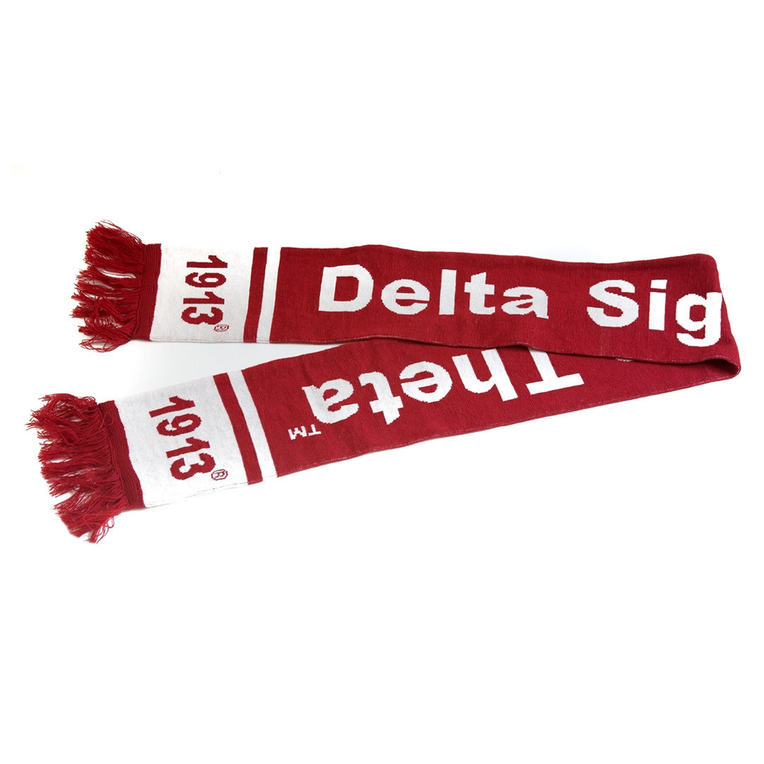 Red and White Long Delta Knit Scarf