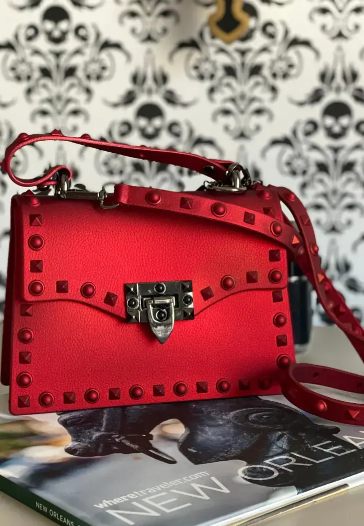 Red Studded Mini Clutch Handbag