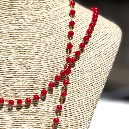 Fiery Red Coral Crochet Bead Necklace | Whitehelena Jewelry