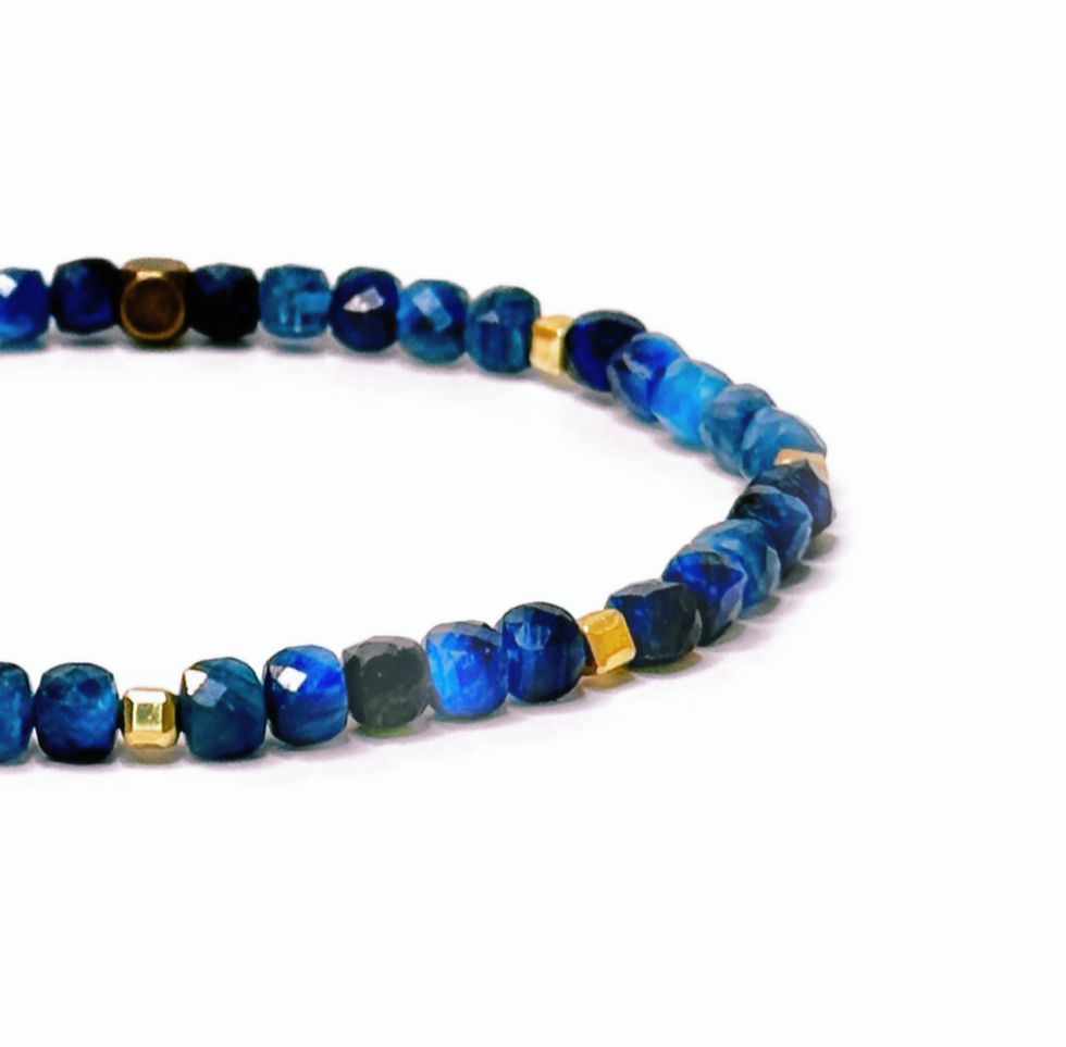 Close-up of faceted lapis lazuli beads and gold spacers
