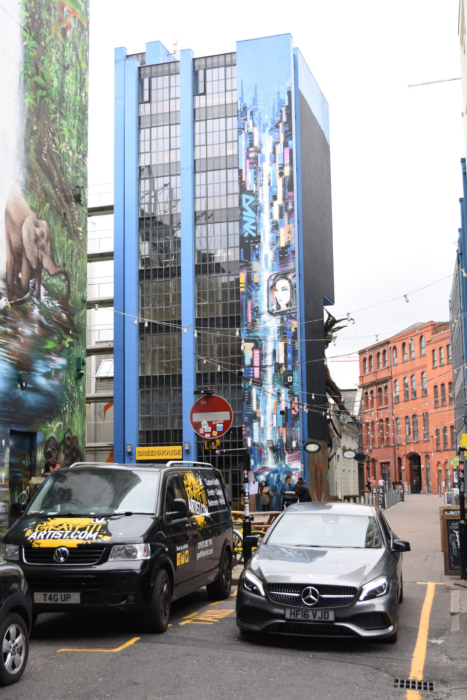 Street scene in Digbeth with painted buildings