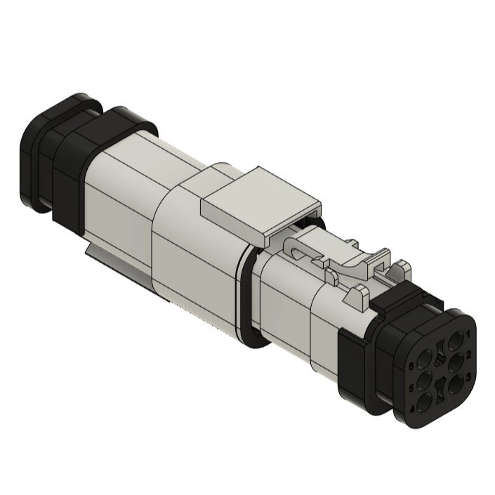 Thumbnail: 6 Cavity ATM Strain Relief Complete Connector Kit, White WHT WT. 6-way, 6 position. Strain Relieved with Heat shrink boot lip. Amphenol ATM, ATM6-N-SR1 compatible and Comparable to Duetsch DTM, DTM6-N Colored. Accepts Size 20 Contacts, 18-24awg, up to 7.5 amp continuous current. Connectors for sensors and other low current automotive devices. Cost effective solution for automotive, racing, and Motorsport wiring harness connectors.