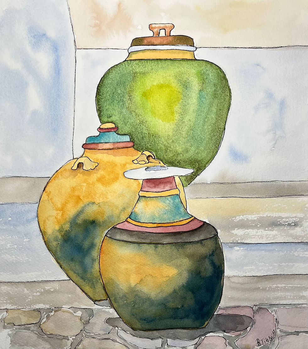 “Three Pots" 11 x 10 inch   Original Watercolor on Paper