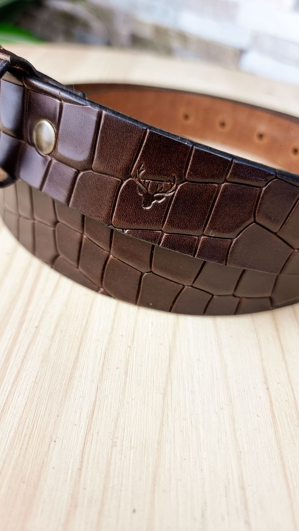 Miniature : ceinture cuir artisanale marron croco