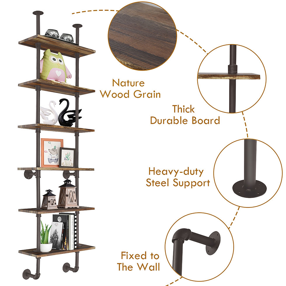 Thumbnail: Costway 6-Shelf Rustic Pipe Shelving Unit, Vintage Industrial Pipe Wall Shelf B