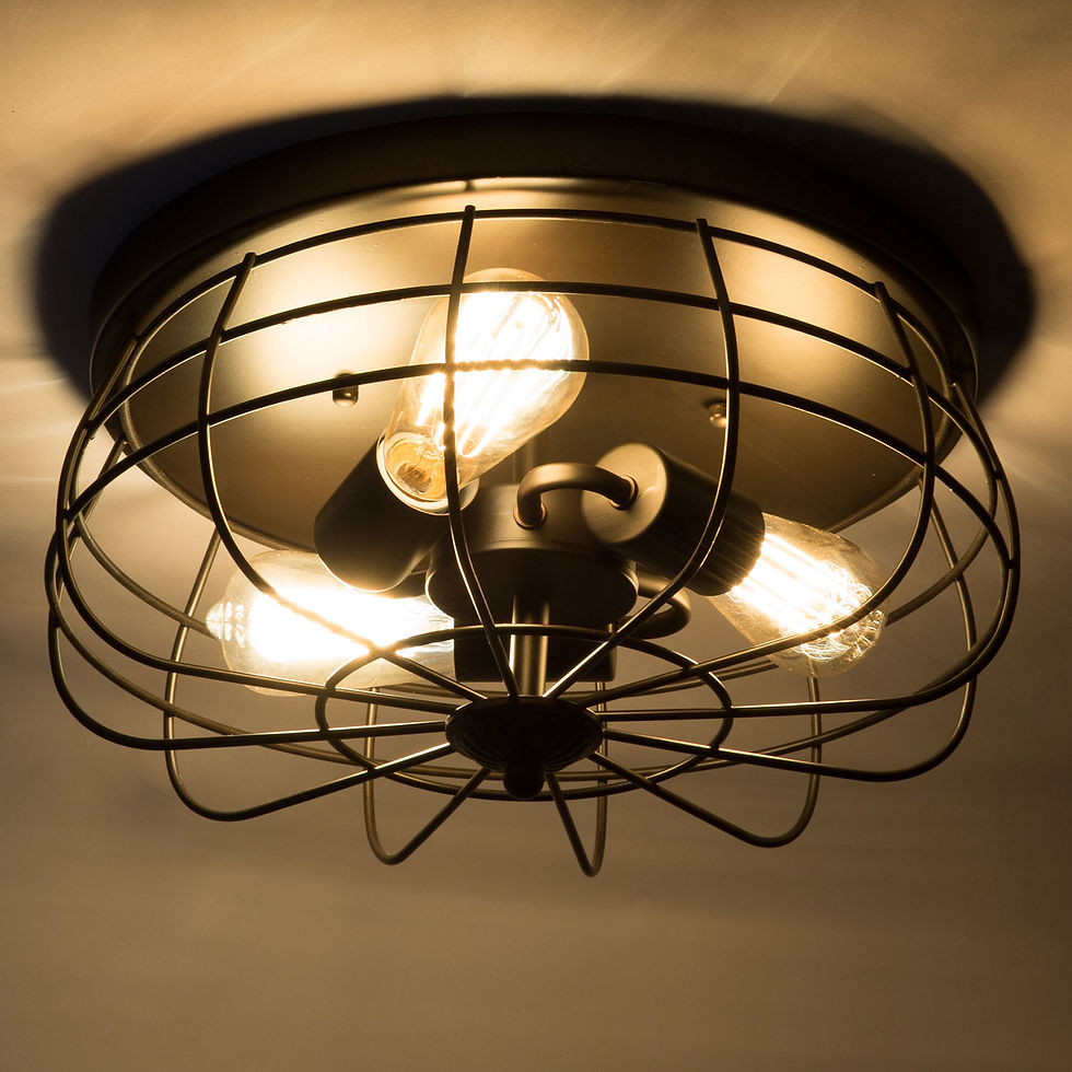 Thumbnail: 15Inch Industrial 3-Light Vintage Metal Cage Flush Mount Ceiling Light, Oil Rub