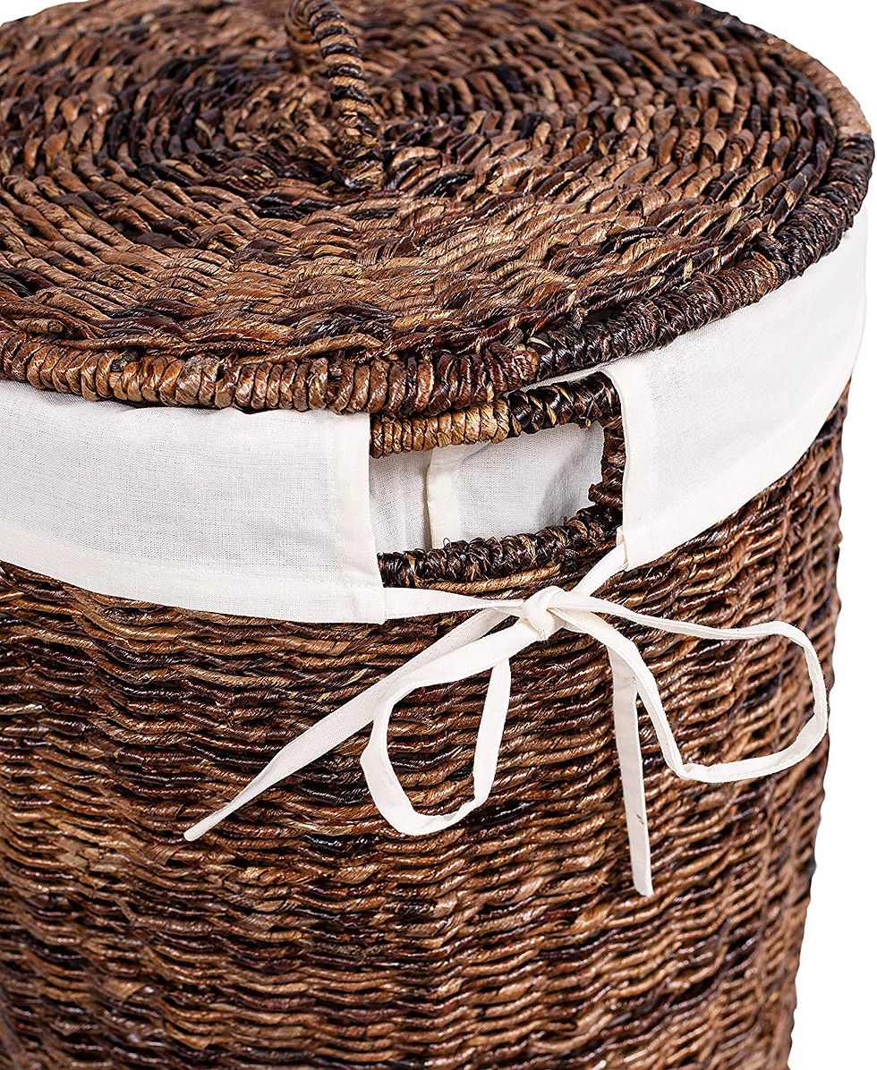 Thumbnail: BirdRock Home Abaca Laundry Hamper with Liner - Round Clothes Bin with Lid - Or