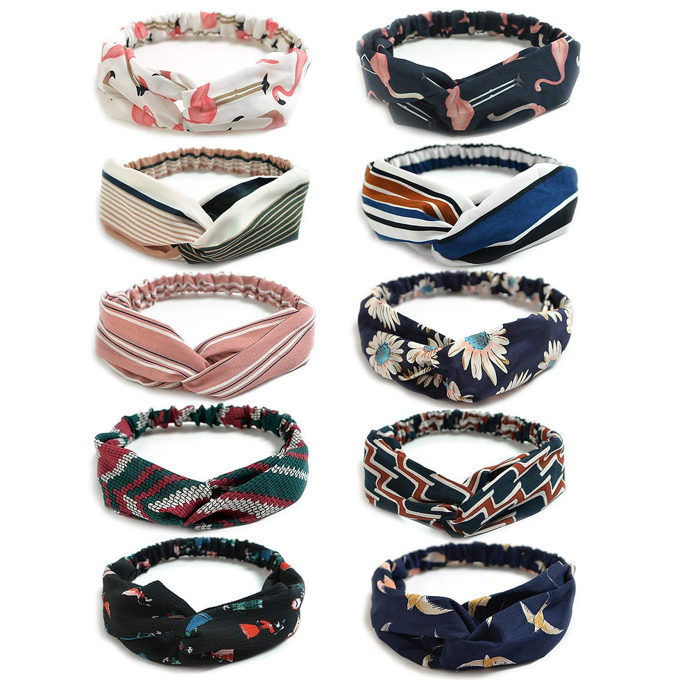 Thumbnail: 10 Pack Boho Headbands for Women Vintage Flower Printed Criss Cross Elastic Hea