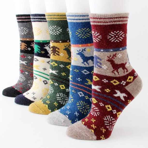 Thumbnail: Coolmade 5Pack Womens Vintage Winter Soft Warm Thick Cold Knit Wool Crew Socks,