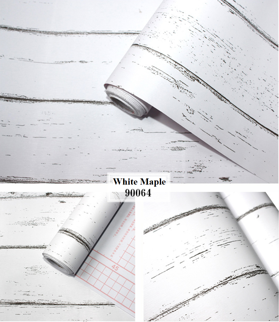 Thumbnail: Haokhome Vintage Distressed White Maple Wood Grain Peel and Stick Wall Decor Wa