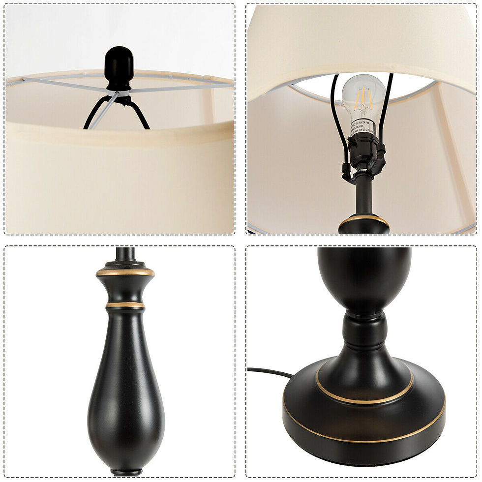Thumbnail: Gymax 3-Piece Lamp Set 2 Table Lamps 1 Floor Lamp Matt Black Vintage Home Bedro