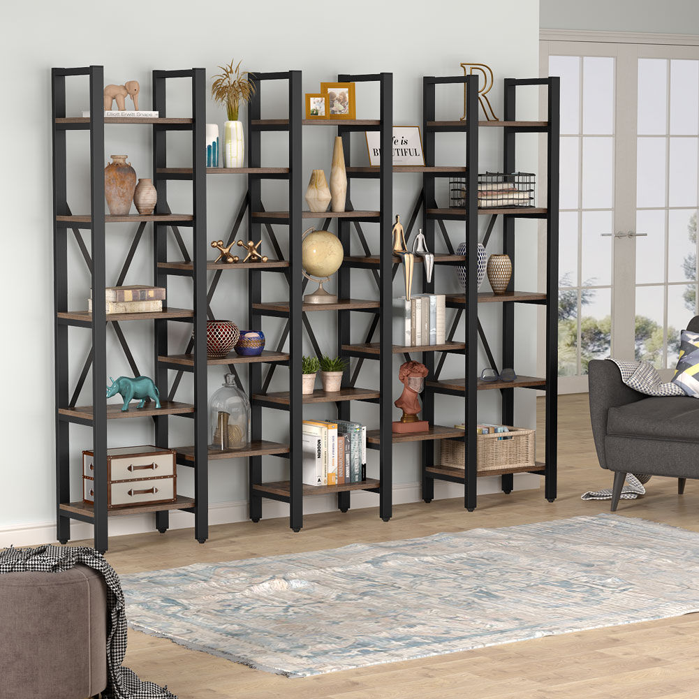 Tribesigns Rustic Super Wide 5 Tier Bookcase with 23 Shelves, 5-Shelf Etagere L