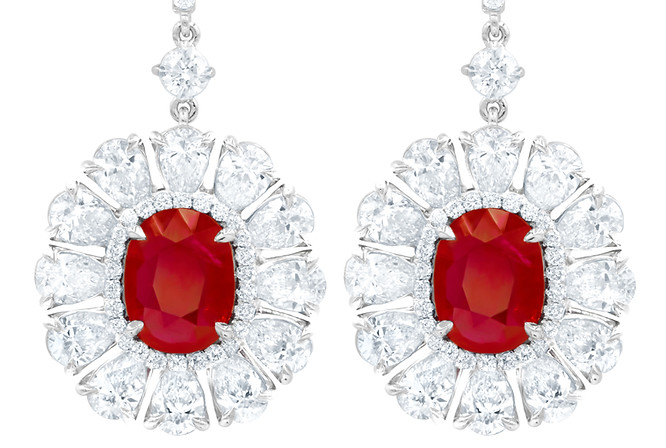 Oval Ruby Drop Earrings with Double Halo set by White Diamonds.jpg