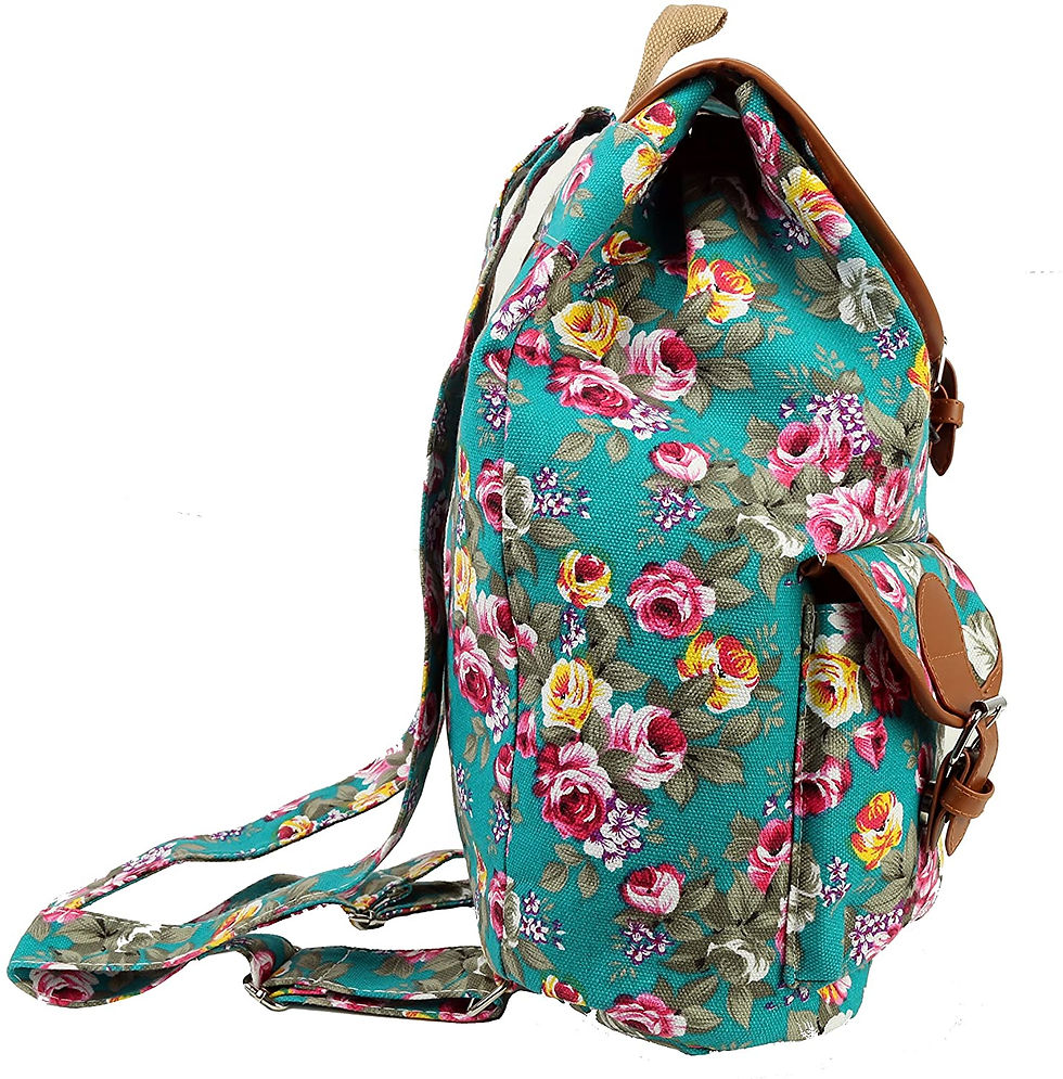 Thumbnail: Vintage Women Canvas Travel Satchel Shoulder Bag Backpack Rucksack - Floral Teal