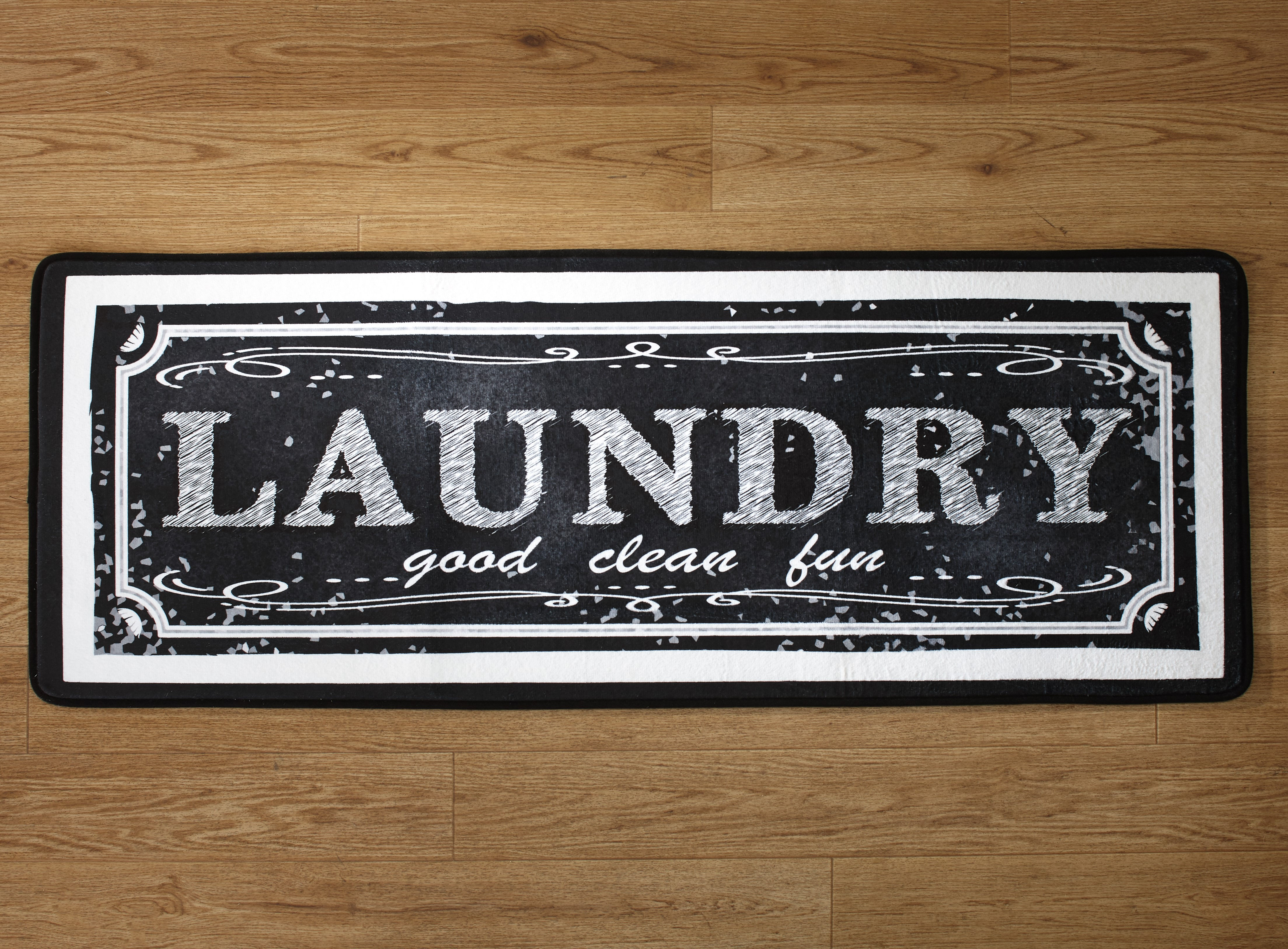 Farmhouse Style Laundry Rug with Chalkboard Look and Nonslip Backing