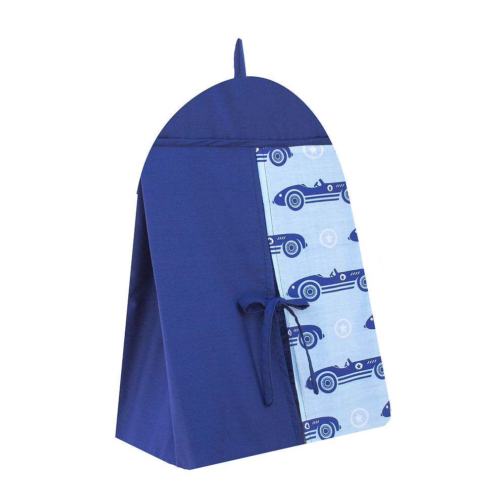 Thumbnail: Pam Grace Creations Race cars 10 Piece Crib Bedding Set / Navy Blue and Baby Bl