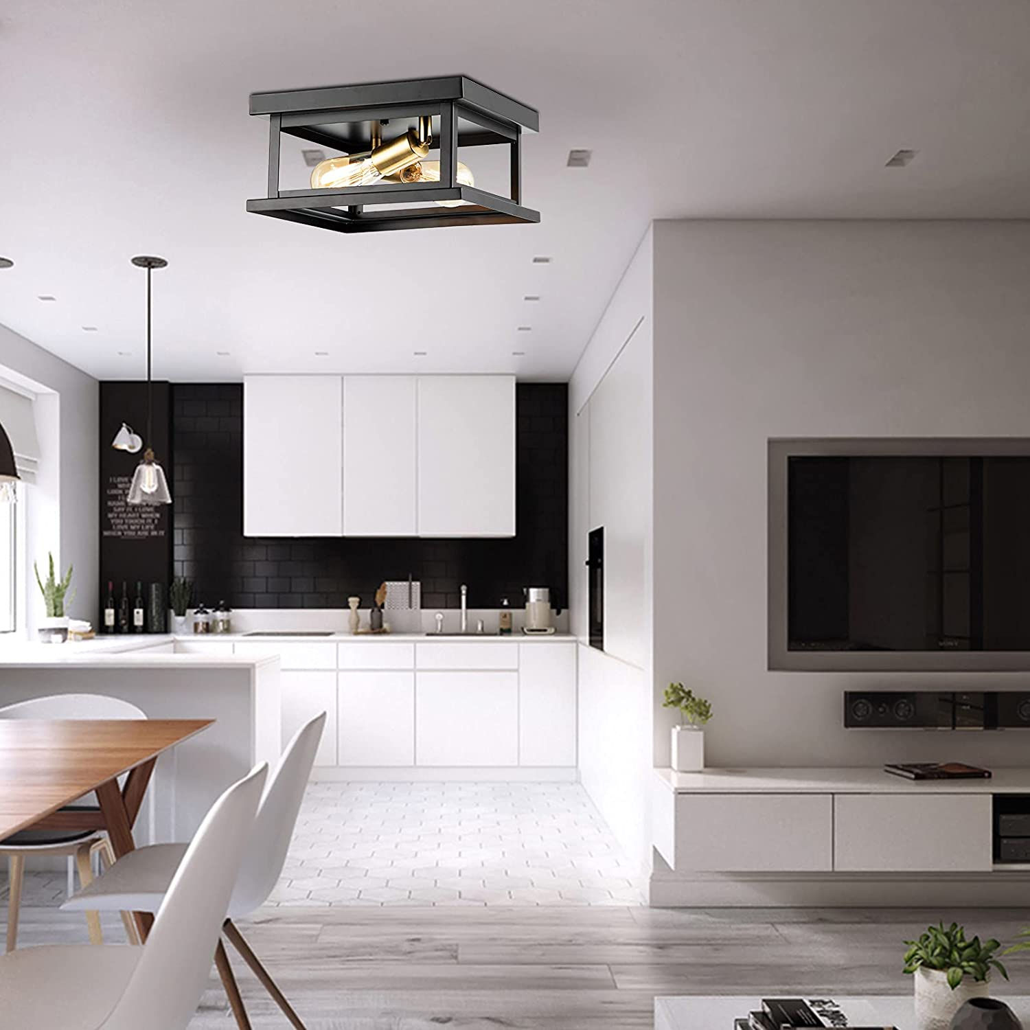 2-Light Industrial Semi Flush Mount Ceiling Light, 11 inch Modern Farmhouse Lig