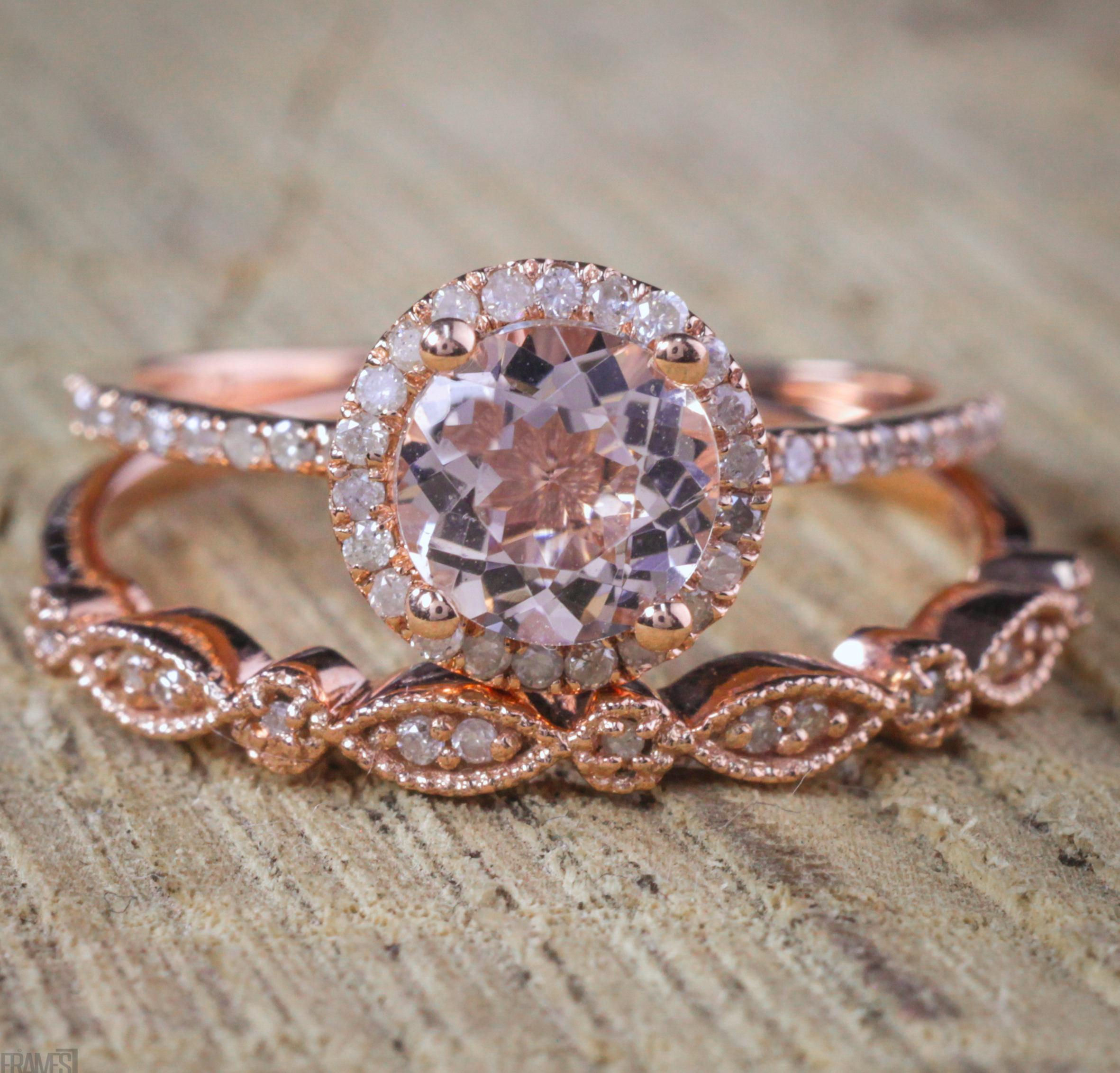Sale on Antique Vintage Design Milgrain 2 carat Round Morganite and Diamond Hal