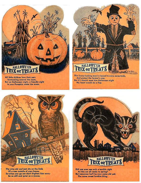 Thumbnail: Four Halloween Trick or Treat Candy Card Holders Orange Black Cat Pumpkin Scare