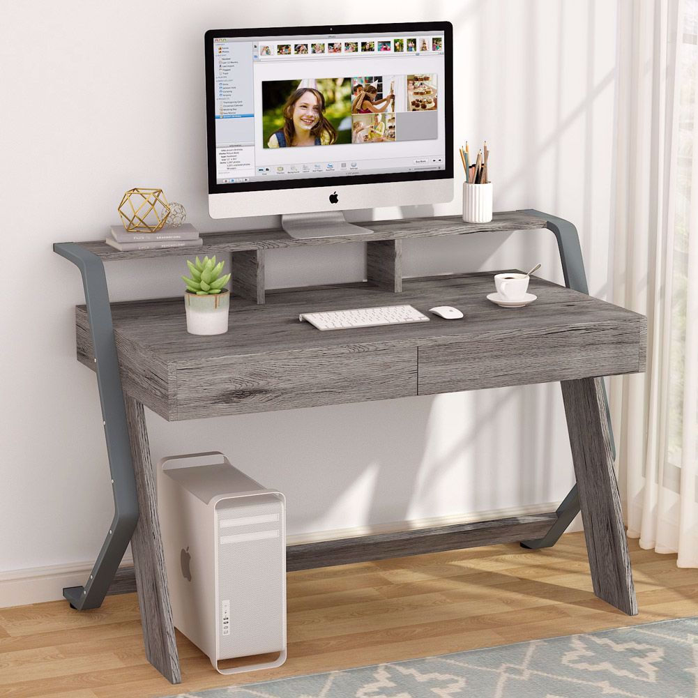 TribeSigns Computer Desk with 2 Storage Drawers, 47-Inch Writing Desk with Moni